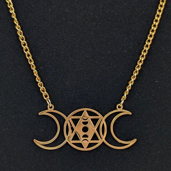 (2/$20) Stainless Steel Moon Phases Pendant Necklace - Picture 3 of 6